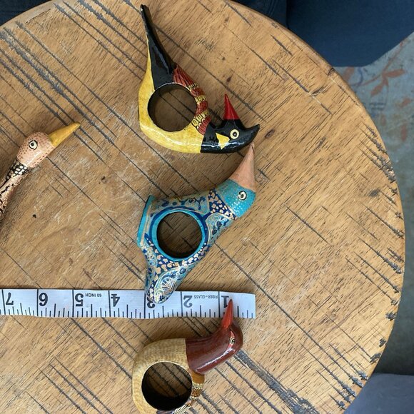 VTG Hand Painted Wooden Colorful Birds Napkin Holders Mache Composition Set Of 4 - Picture 8 of 10